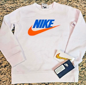New NIKE Boys Sweatshirt Color White / Blue/Orange Size 6 - Picture 1 of 6