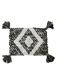 Pier 1 Imports Diamond Pom Pom Tassel Rectangle Boho Throw Pillow Cover 20"x14" - Picture 1 of 7