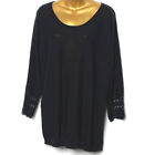 Talbots Women Navy B;ie 3/4 Lace Trim Sleeve Cotton Blend Tunic Pullover Top Med