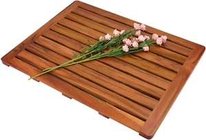 Utoplike (24"X18") Teak Wood Bath Mat, Shower Mat for Bathroom, Wooden Floor Mat - Picture 1 of 12