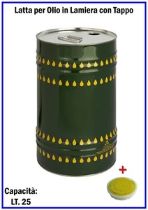 Latta Lattina Contenitore Fusto Tanica per Olio Alimenti Lt 25 Lattine con Tappo - Foto 1 di 1