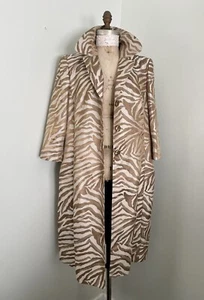 Kasper Long Formal Coat SZ 18 Brown & Ivory Animal Print Satin - Picture 1 of 8