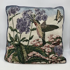 "Almohada de Tapiz Floral Colibrí Grande De Colección, Decorativa 16"" x 16" - Imagen 1 de 7