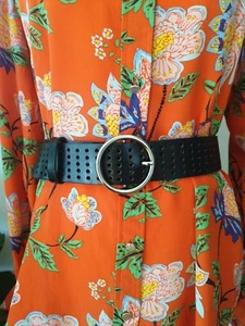Addison Road Miranda Black Womens Belt With Silver Buckle Laser Cut Out Sz L - Picture 1 of 7