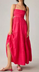 NEW ANTHROPOLOGIE LET ME BE PINK CUTOUT TIERED MAXI DRESS SZ SMALL - Picture 1 of 9