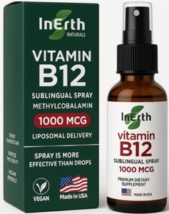 InErth Liposomal Vitamin B12 Liquid Drops - 1000 mcg Sublingual Methylcobalamin - Picture 1 of 7