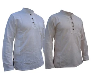 Hombres Liso Oxford Banda Algodón Cuello Manga Larga Abuelo Botón Camiseta - Bild 1 von 9