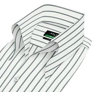 Schwarz weiß breite Streifen hoch offen Button Down Kragen knopfloses Hemd für Herren - Bild 1 von 9