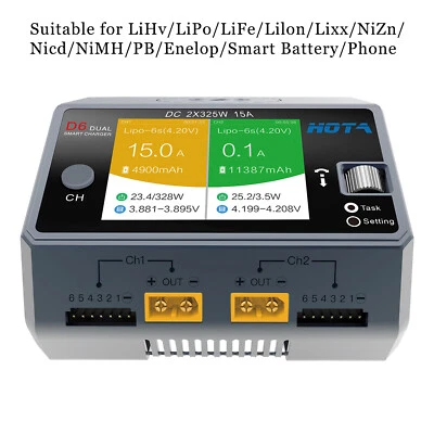 HOTA D6 Dual Channel Smart Charger 2*DC325W 15A for Lipo NiMH Battery Phone O6V7 - Image 1 of 4