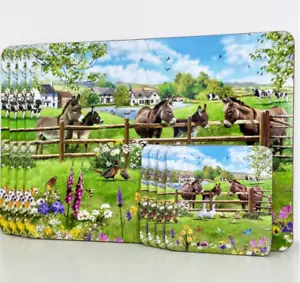 Donkey Farm Set of 4 Placemats & Coasters Donkey Table Mats & Drink Mats - Picture 1 of 8