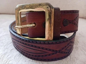 Vtg Chambers Sz 26 Dark Brown Tooled Leather Western Belt Diamond Pattern USA - Picture 1 of 13