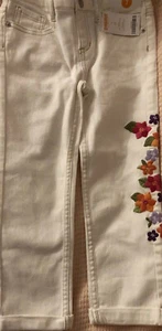 New Gymboree Girls White Cropped Pants Size 7 Adjustable Waist Floral - Picture 1 of 5
