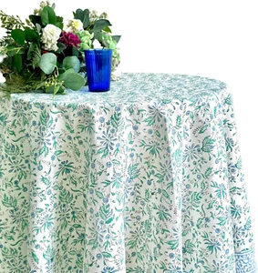 Aster Blue 100% Cotton round Tablecloth, Handblock Print Floral Table Cloth for - Picture 1 of 4