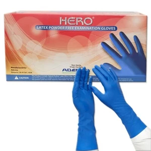 Adenna HER006 Hero 14 mil Latex Powder Free Exam Gloves (Blue, MEDIUM) Box of 50 - Picture 1 of 5