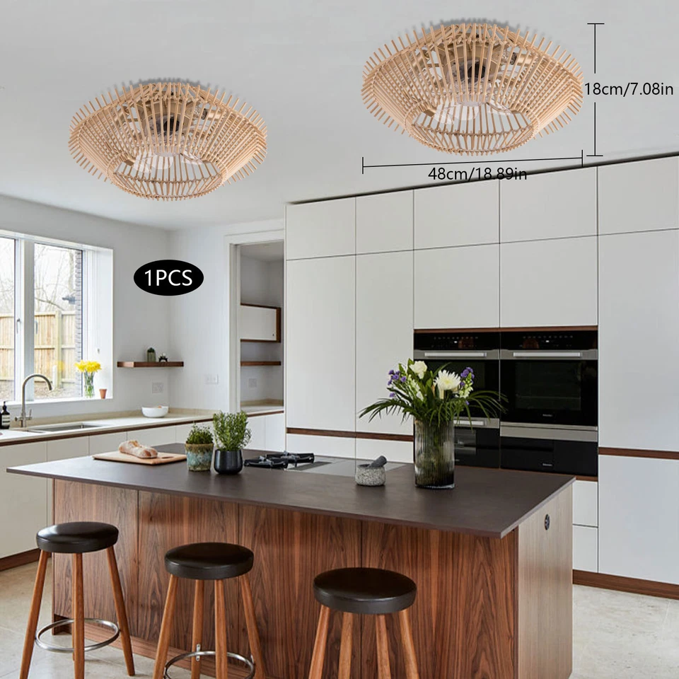 18Inch Caged Ceiling Fan Light， Wood Chandelier Farmhouse -Simplicity Lamps - Image 1 of 4