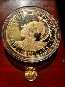 Huge 2 INCH Liberty Head Eagle Silver & 24K 999 Gold Coin Bullion Round Set of 2 - Picture 1 of 2