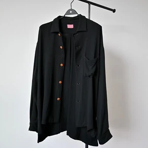 Vintage 1980-90s Dezert 90/10 black rayon wool drapey shirt made in Japan - Picture 1 of 18