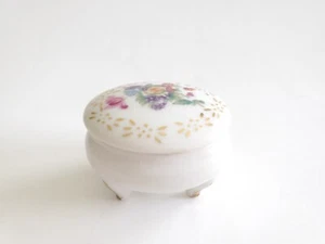 Vtg Norcrest Japan Mini Trinket Box Oval Footed Floral Gold Trim - Picture 1 of 7