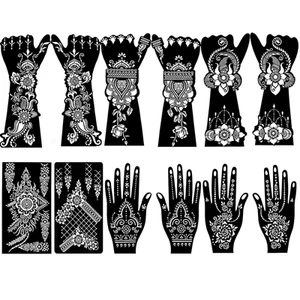 12 Blatt große Henna Tattoo Schablonen Set, wiederverwendbare selbstklebende Tattoo Vorlage - Bild 1 von 12