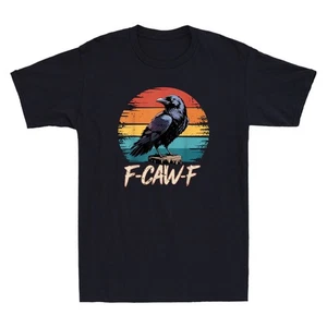 Retro F-Caw-F Black Bird Crow Funny Crow Bird Cawing Grunge Design Men's T-Shirt - Picture 1 of 8