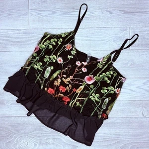 besticktes buntes Blumen Blumen Cropped Tanktop große Rüschen ärmelloses Top - Bild 1 von 5