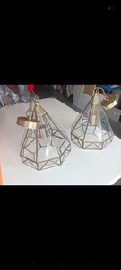 Pair of Antique Brass Ceiling Pendant Lights (In Working Order ) - Picture 1 of 1