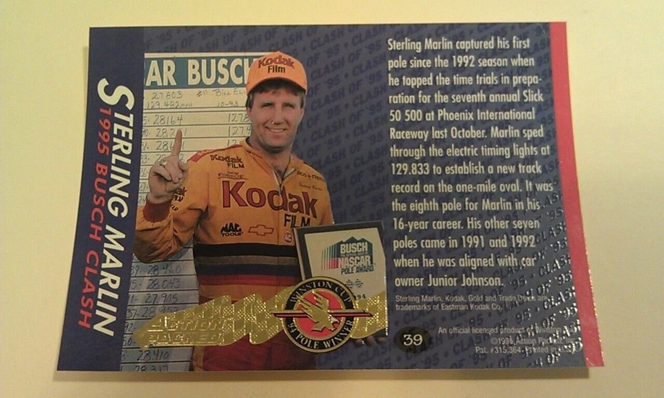 Sterling Marlin #39 Winston Cup Preview NASCAR 1995 Action Packed UNFOLDED - Image 1 of 1