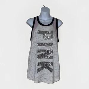 Victoria’s Secret Tanktop pink meliert grau Glitzer gerippter Ausschnitt Logo Pailletten S Glitzer - Bild 1 von 6