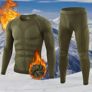 Men Outdoor Thermal Underwear Winter Seamless Running Military Warm Top Pants - Picture 1 of 10