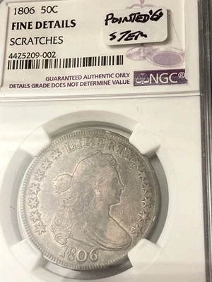 1806 50c SILVER HALF NGC FINE DETAILS SCRATCHES  POINTED 6 WITH STEM - Image 1 of 2