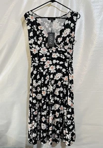 LBISSE Dress Woman’s Small Black Floral  Fit & Flare Maxi Sleeveless Made In USA - Picture 1 of 10