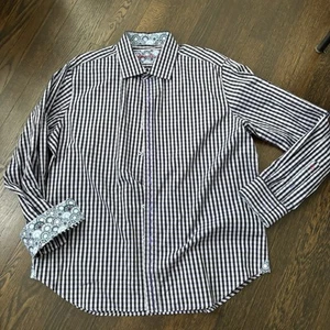 Herren Robert Graham 2XL XXL Knopfleiste Hemd Flip Manschette Lila Schwarz Kariert - Bild 1 von 7