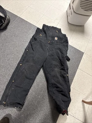 Carhartt R01 Black Duck Bib Overalls Men's Size 42x30 (Hemmed) Workwear Denim - Image 1 of 4