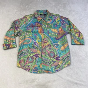 Lauren Ralph Lauren Women’s Large Psychadelic Rainbow Paisley Button Front Shirt - Picture 1 of 9