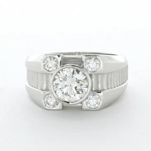 2.98ct E-SI1 Round Natural Certified Diamonds 14k Gold Vintage Style Mens Ring - Picture 1 of 6