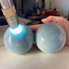 1217g 2pcs Large Natural Blue Aquamarine Crystal Sphere Gemstone Ball Healing