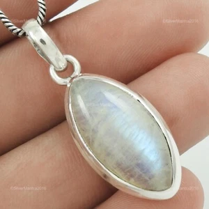 Crown Chakra Natural Rainbow Moonstone 925 Silver Bezel Pendant Jewellery - Picture 1 of 7
