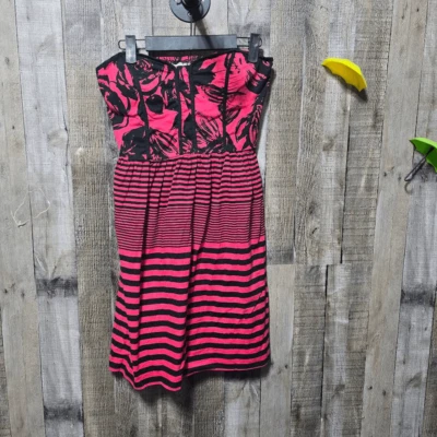 Mini Vestido Vanity Vintage Y2K Rosa y Negro Floral Rayas Sin Tirantes Foto 1 de 4