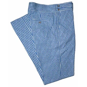 Herren Gurkha Hose 34 blau Gingham Karo Baumwolle Slim Fit Flatfront Trousers - Bild 1 von 7