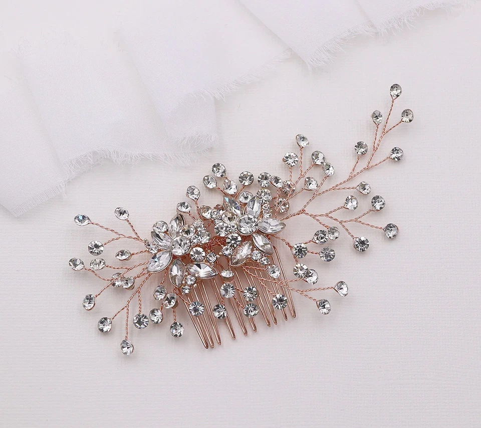 Peine de pelo de cristal flor cristal estrás boda peine de pelo novia Foto 1 de 4