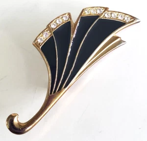 Vintage Park Lane Trisette #4001 Black Enamel Rhinestone Gold Tone Pin 2" - Picture 1 of 4
