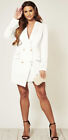 UNIQUE21 Women 3XL Cream Luxe Stain Breasted Asymmetric Blazer Dress Long