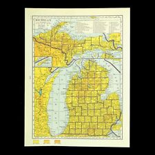 1920s Vintage MICHIGAN State Map Michigan Topographic Map Gallery Wall Art Decor
