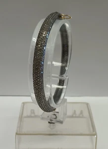 Oxidized Sterling Silver & Pavé Set Diamond Bangle Bracelet - Picture 1 of 9