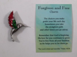 R3 Pink FORGIVEN & FREE Hummingbird pocket figurine charm Ganz hope healing - Picture 1 of 12