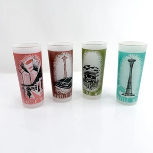 4 Vintage 1962 Seattle World’s Fair Frosted Hi-Ball Glasses Cups Retro MCM Set - Picture 1 of 12