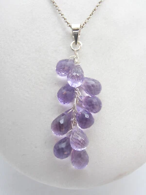 Ciondolo e Catenina in Argento 925 con Ametiste Viola naturali - Pendente Pietra - Immagine 1 di 4