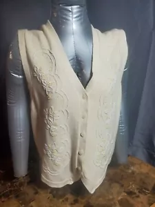 Chaleco vintage para mujer Rafaella talla grande mezcla lana merino bordado torso - Imagen 1 de 9