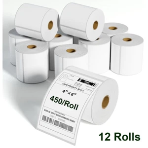 12 Rolls 4x6 Direct Thermal Blank Labels 450/roll For Zebra2844 Eltron & Rollo - Picture 1 of 6