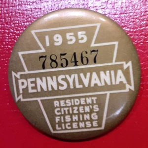 (pgasteelers1) Pennsylvania Resident Citizens Fishing License Badge 1955 - Picture 1 of 3